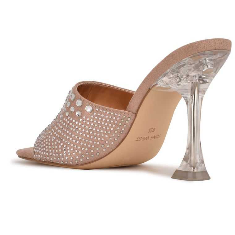 Nine West Ziptip Rhinestone Tacón Chanclas Beige | 6052-CRPAD