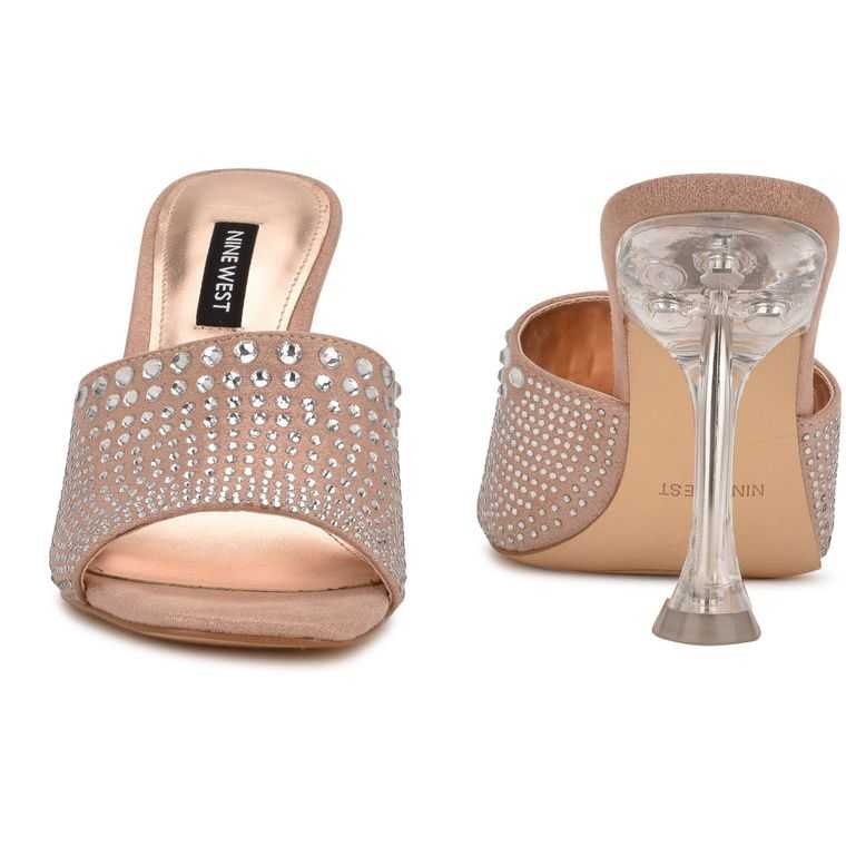 Nine West Ziptip Rhinestone Tacón Chanclas Beige | 6052-CRPAD