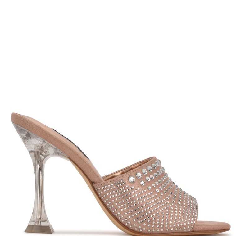 Nine West Ziptip Rhinestone Tacón Chanclas Beige | 6052-CRPAD