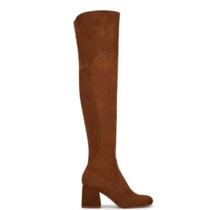 Nine West Blocky Over The Knee Tacón Marrones | 1084-GHYLN