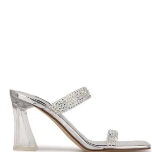 Nine West Darla Tacón Chanclas Sandals Plateadas | 3197-GJHPO