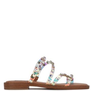 Nine West Evan Chanclas Sandals Beige Azules Multicolor | 3014-BGDNH