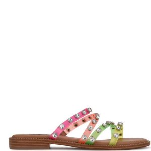 Nine West Evan Planos Chanclas Sandals Beige Rosas Multicolor | 2381-FIOTV