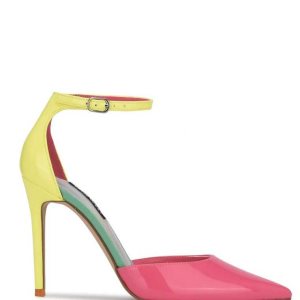 Nine West Faiz Pointy Puntera Ankle Correa Pumps Rosas Multicolor | 2580-AQTOK