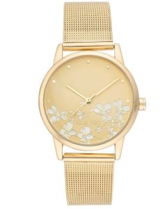 Nine West Floral Dial Mesh Bracelet Doradas | 3760-JVGQM