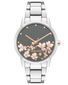 Nine West Floral Dial Metal Bracelet Plateadas | 6870-JIEBO