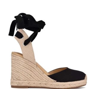 Nine West Friend Ankle Wrap Alpargata Wedge Negras | 0423-YCREZ