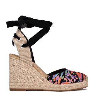 Nine West Friend Ankle Wrap Alpargata Wedge Negras | 1052-XFODZ