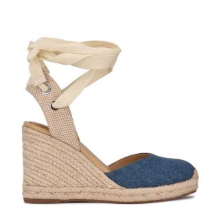 Nine West Friend Ankle Wrap Alpargata Wedge Azules | 5382-NTMPL