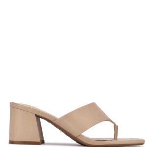 Nine West Gelina 9x9 Block Heel Chanclas Sandals Beige | 4058-XRSGU