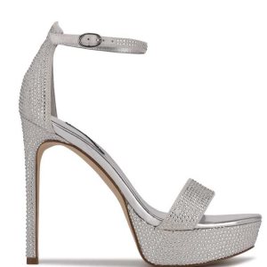 Nine West Goout Plataforma Sandals Plateadas | 4625-UBINY