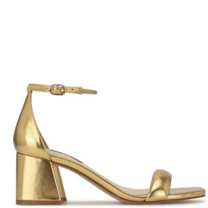 Nine West Gretal Ankle Correa Block Heel Doradas | 1027-BSPLK