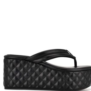 Nine West Newya Plataforma Tanga Sandals Negras | 6147-AMXTV