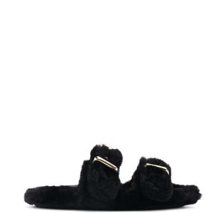 Nine West Plush Cozy Chanclas Sandals Negras | 0524-ELIFP