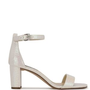 Nine West Pruce Ankle Correa Block Sandals Blancas Metal | 2798-ZAPMQ