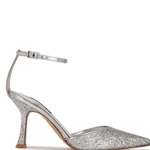 Nine West Shaply Pointy Puntera Ankle Correa Pumps Plateadas | 3120-TFKAE