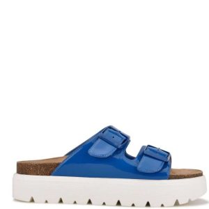 Nine West Simplee Plataforma Chanclas Sandals Azules | 1543-AVLRG