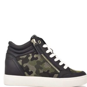 Nine West Tons High Top Hidden Wedge Sneakers Negras Metal Camuflaje | 0978-KPVRX