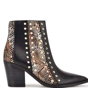 Nine West What Studded Block Booties Negras Doradas | 3270-BGLFN