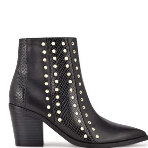 Nine West What Studded Block Booties Negras | 6039-ANVOJ